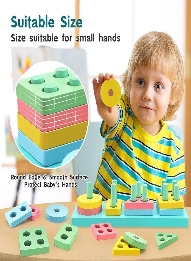 DONDA Wooden Sorting & Stacking Toys for Kids | Preschool Educational Blocks Color Recognition Shape Learning Stacker (17 PCS) - Image 4